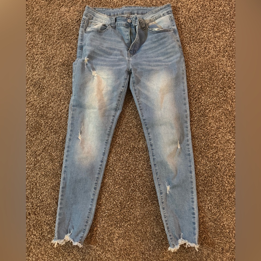 SHEIN Light Blue Distressed Skinny Jeans
